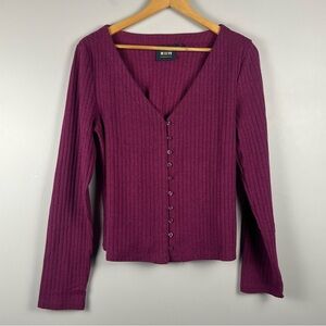 Anthropologie Cardigan Large Maeve Purple metallic Glitter Knit Sweater Top